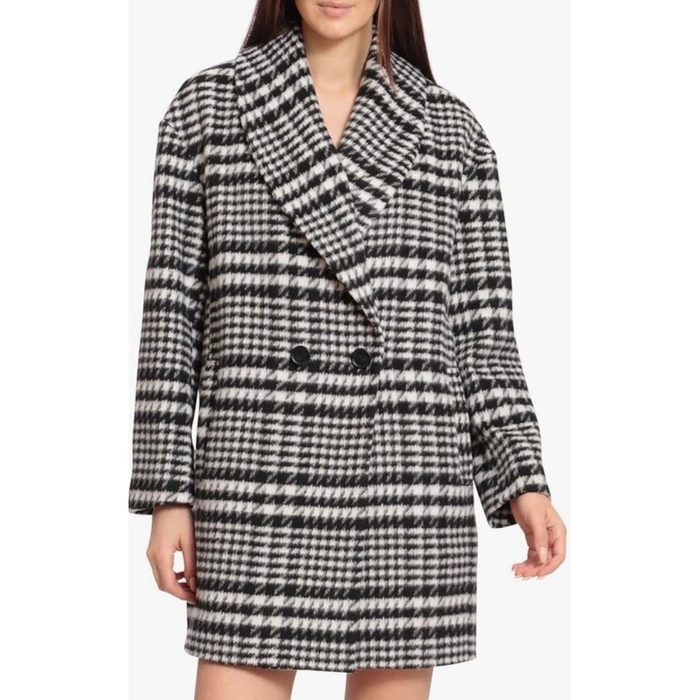 Bagatelle Womens Black White Plaid Check Wool Blend Coat Career Classic Sz M‎